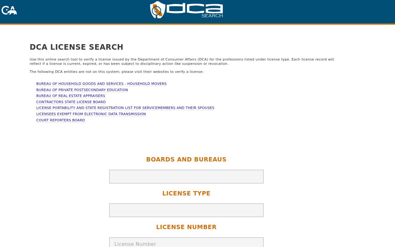 Milpitas residents directory reference to California professional license search