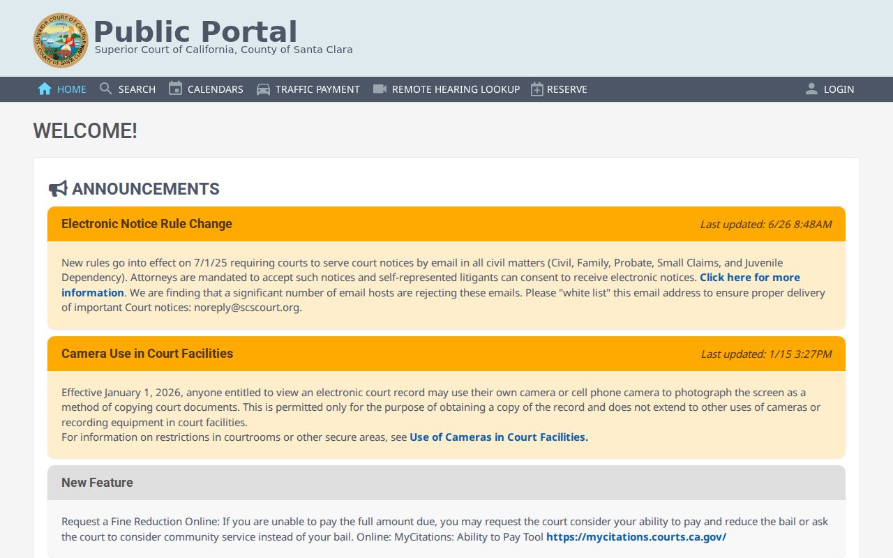 Milpitas residents directory reference to the Santa Clara Superior Court case portal